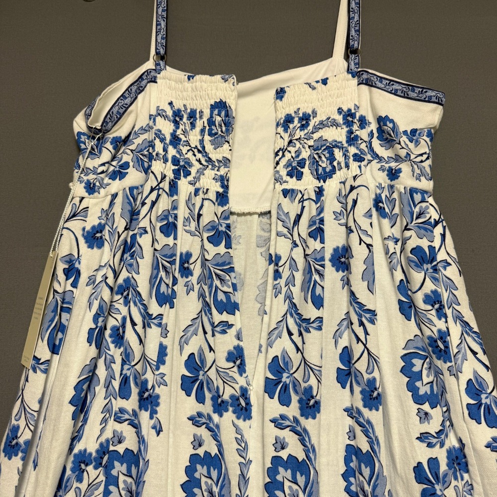 Calypso St. Barth Maxi Dress Medium Blue White Floral Linen Blend Coastal Resort - Picture 11 of 12